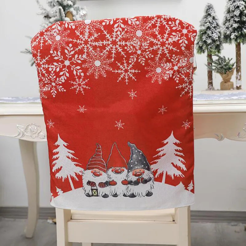 Christmas Chair Cover Cartoon Snowflake Santa Claus Pattern Chair Cover Merry Christmas Party Home Ornament Kitchen Table Decor