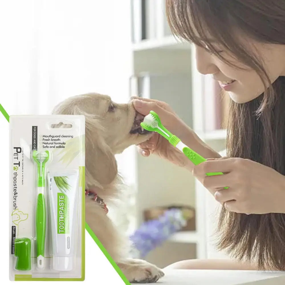 Dog Toothbrush And Toothpaste Portable Soft Powerful Pet Toothbrush Kit Safe Natural Pet Oral Care Pet Cleaning Set for Clean