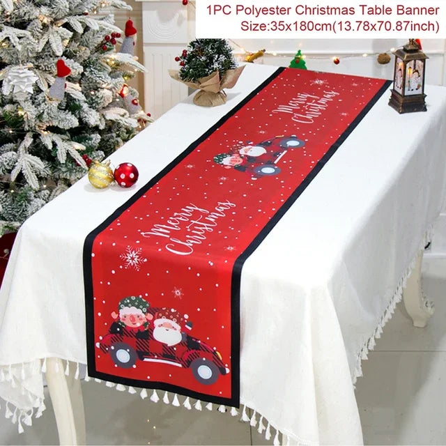 Christmas Table Runner Cloth Merry Christmas Table Decor for Home 2024 Tablecloth Xmas Ornament Navidad Natal New Year Gift 2025