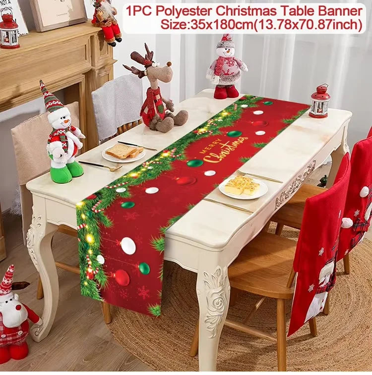 Christmas Table Runner Cloth Merry Christmas Table Decor for Home 2024 Tablecloth Xmas Ornament Navidad Natal New Year Gift 2025