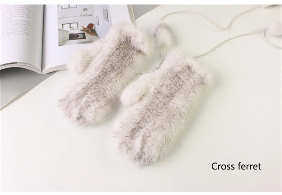 High Quality Warm And Comfortable Fur Gloves Women's Premium Mink Fur Mittens Outdoor Warm Woven Halter Gloves