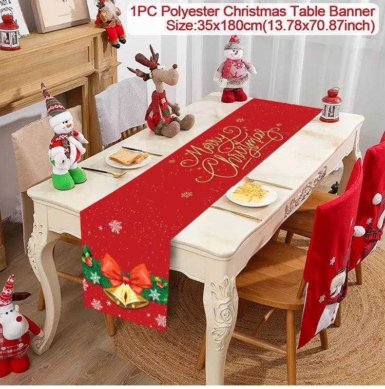 Christmas Table Runner Cloth Merry Christmas Table Decor for Home 2024 Tablecloth Xmas Ornament Navidad Natal New Year Gift 2025