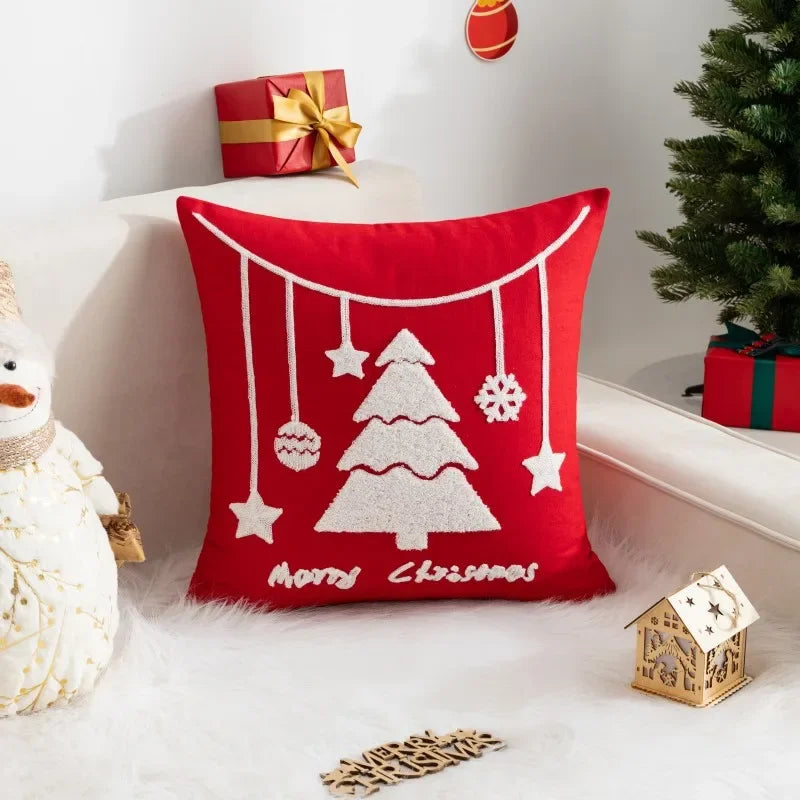 Christmas Pillow Cover Decorative Santa Claus Cartoon Printed Embroidered Pillow Cushion Cover Home Sofa Xmas Cushion Cover