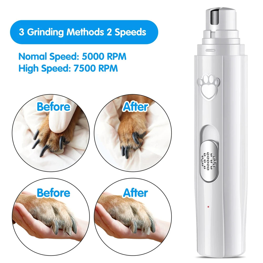 Dog Nail Grinder Pet Cat Dog Nail Trimmers Clippers Kit 2 Speed Rechargeable Electric Pet Cat Nail Grinder Quiet Low Noise