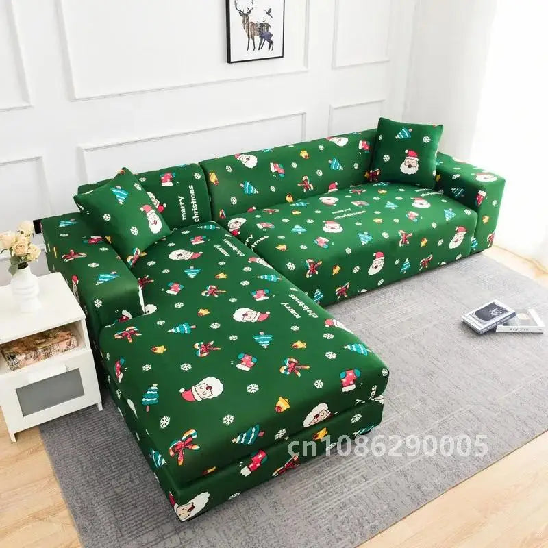 Christmas Sofa Covers for Living Room Elastic Corner Couch Cover L Shaped Chaise Longue Slipcovers Chair Protector 1/2/3/4 Seat