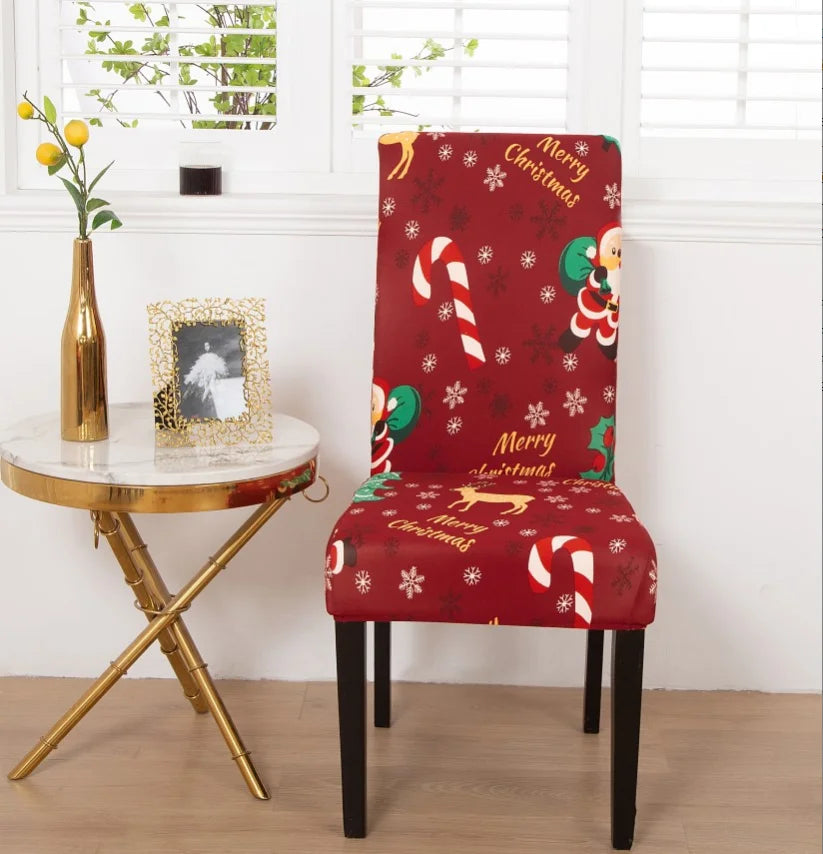 Santa Chair Covers for Dining Room Christmas Removable Slipcovers for Dining Chair Red Spandex Kitchen Chair Slipcovers Set