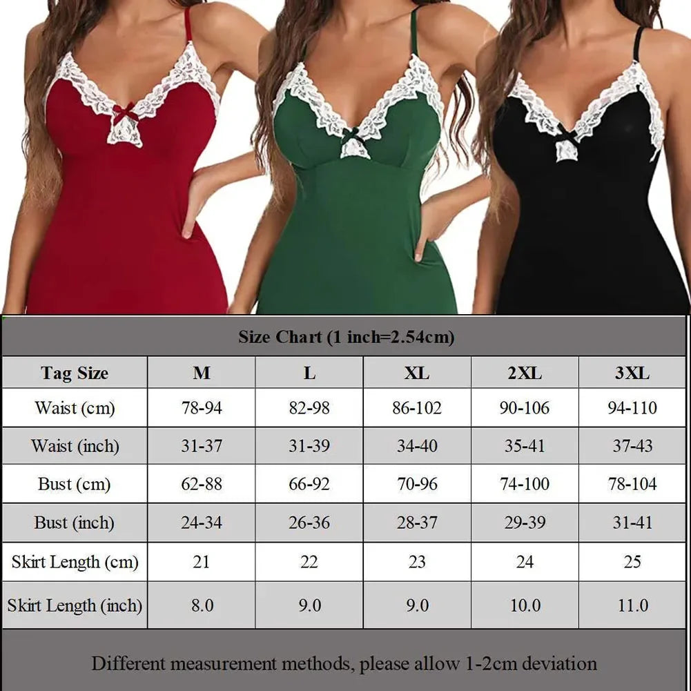 Fashion Sexy Sleepwear Night Lingerie Women Sleeveless Nightwear Sexy V-neck Lace Silk Satin Pajamas Suspender Nightdress