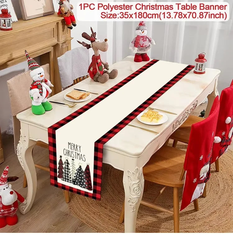 Christmas Table Runner Cloth Merry Christmas Table Decor for Home 2024 Tablecloth Xmas Ornament Navidad Natal New Year Gift 2025