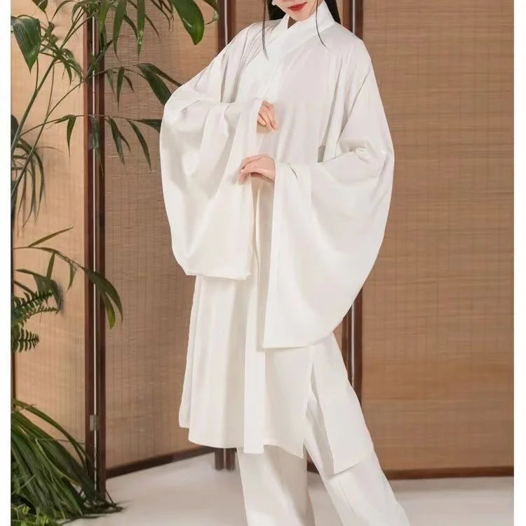 Hanfu Chinese Ming Dynasty Traditional Round Collar Robe Lining Original White Inner Wear Clothing Taoist Robe Lingerie Costume