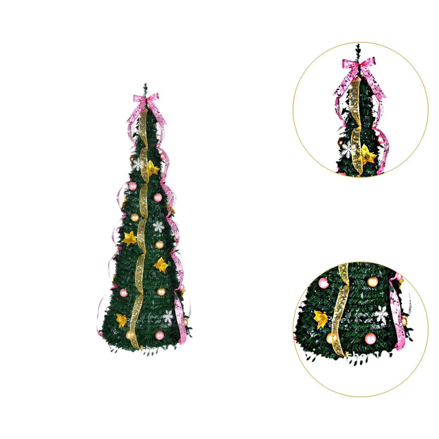 Christmas Pull up Trees Collapsible Xmas Tree Artificial Pop Pencil Ornament Glitter Ribbon for Decorating Winter Apartment