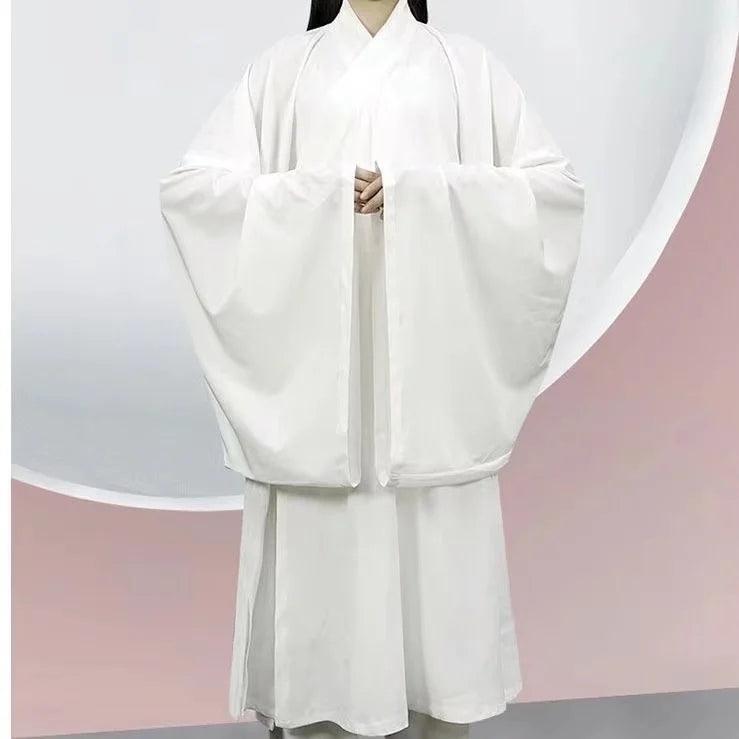 Hanfu Chinese Ming Dynasty Traditional Round Collar Robe Lining Original White Inner Wear Clothing Taoist Robe Lingerie Costume