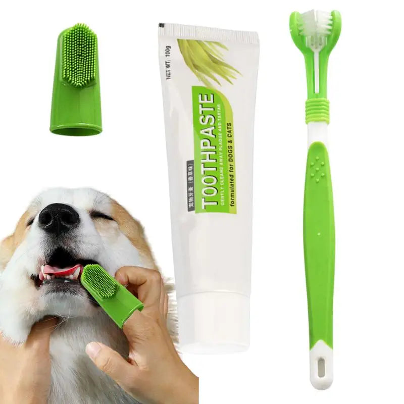 Dog Toothbrush And Toothpaste Portable Soft Powerful Pet Toothbrush Kit Safe Natural Pet Oral Care Pet Cleaning Set for Clean