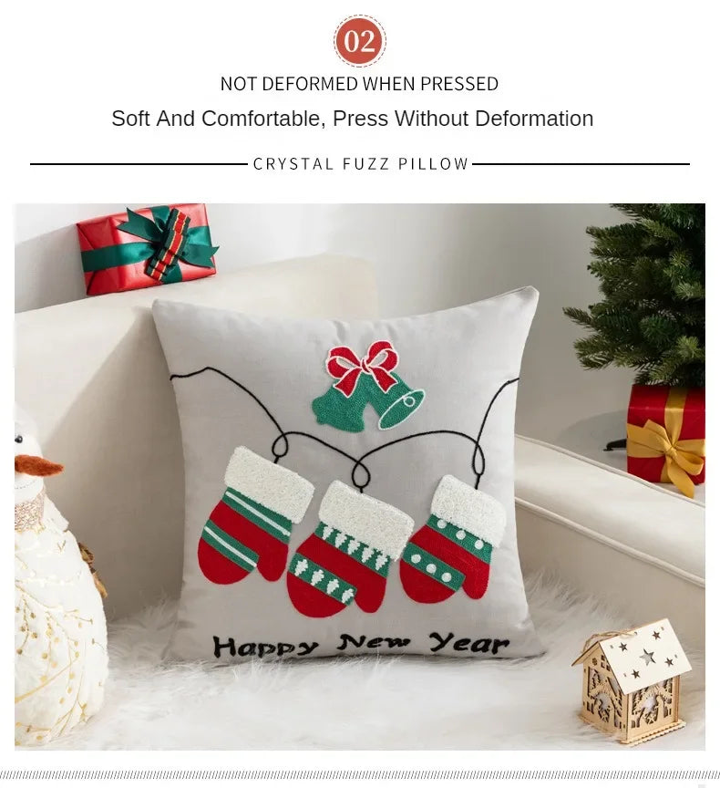 Christmas Pillow Cover Decorative Santa Claus Cartoon Printed Embroidered Pillow Cushion Cover Home Sofa Xmas Cushion Cover