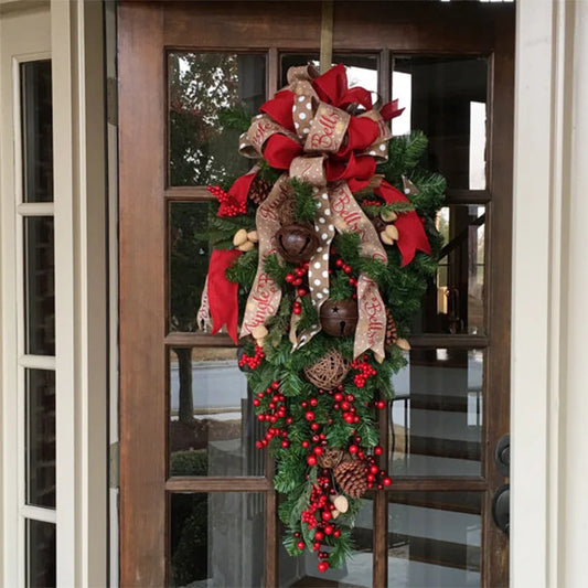 New Christmas Wreath Red Front Door Wreath Vintage Farm Wreath With Pine Cones Fall For Thanksgiving Xmas bowknot Decoration