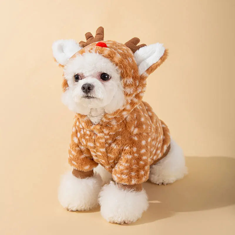 Christmas Cute Elk Transform Outfit  Autumn and Winter Dog Traction Cotton Coat Pet Warm Sweater Halloween Teddy Clothing