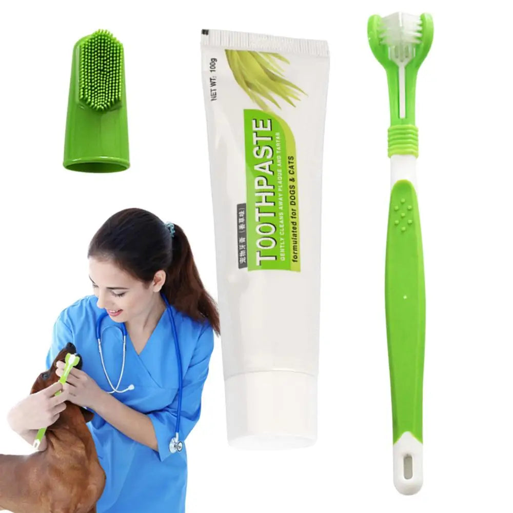 Dog Toothbrush And Toothpaste Portable Soft Powerful Pet Toothbrush Kit Safe Natural Pet Oral Care Pet Cleaning Set for Clean