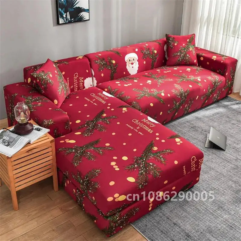 Christmas Sofa Covers for Living Room Elastic Corner Couch Cover L Shaped Chaise Longue Slipcovers Chair Protector 1/2/3/4 Seat