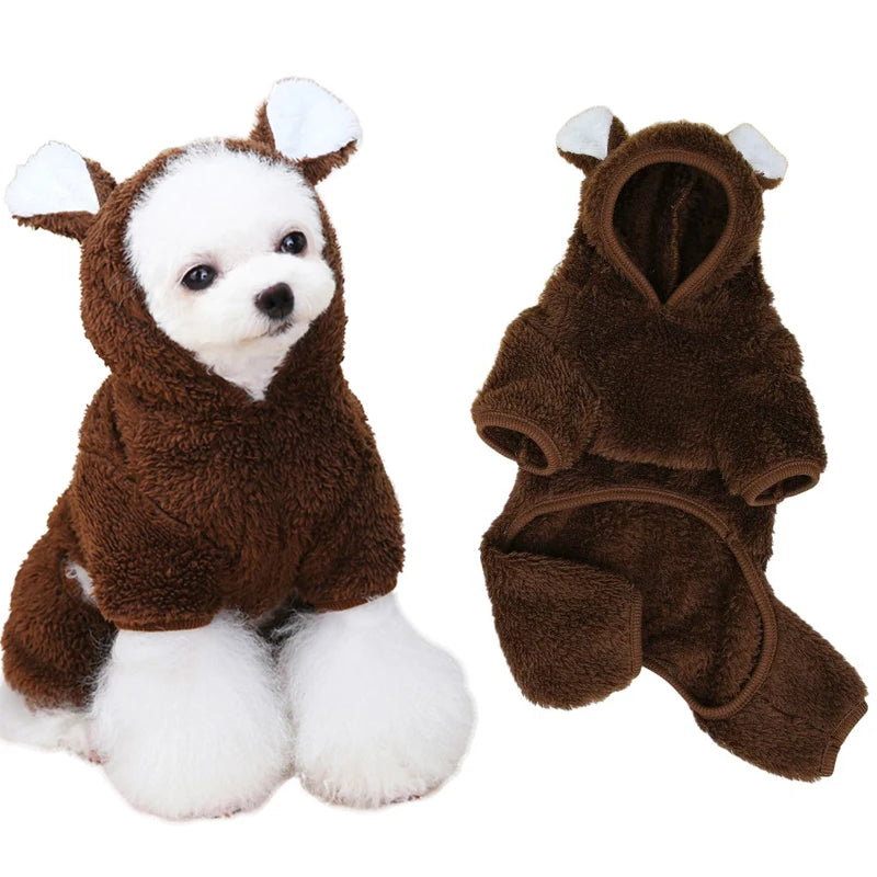 Kawaii Bear Molding Dog Jumpsuit Winter Warm Dog Clothes for Small Dogs Fleece Pet Pajamas Chihuahua Costume Yorkie Puppy Coat