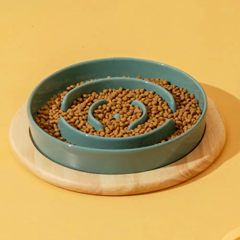 Dog Bowls Slow Feeder Anti Slip Ceramic Dog Feeding Bowl  Wood Elevated Base Feeding Supplies Slow Feeder Dishwasher Safe supply