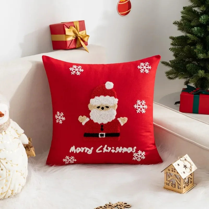 Christmas Pillow Cover Decorative Santa Claus Cartoon Printed Embroidered Pillow Cushion Cover Home Sofa Xmas Cushion Cover