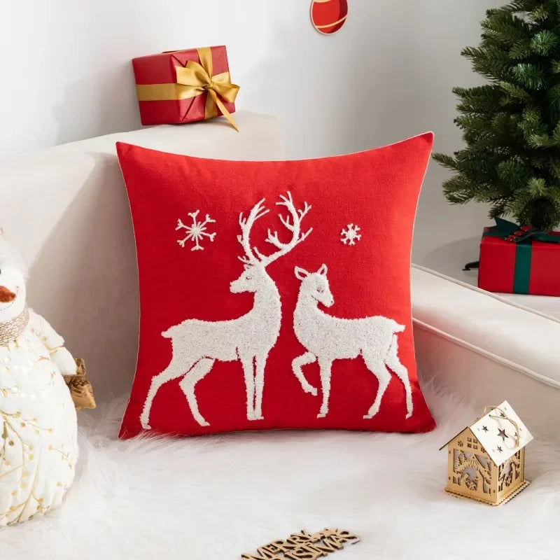 Christmas Pillow Cover Decorative Santa Claus Cartoon Printed Embroidered Pillow Cushion Cover Home Sofa Xmas Cushion Cover