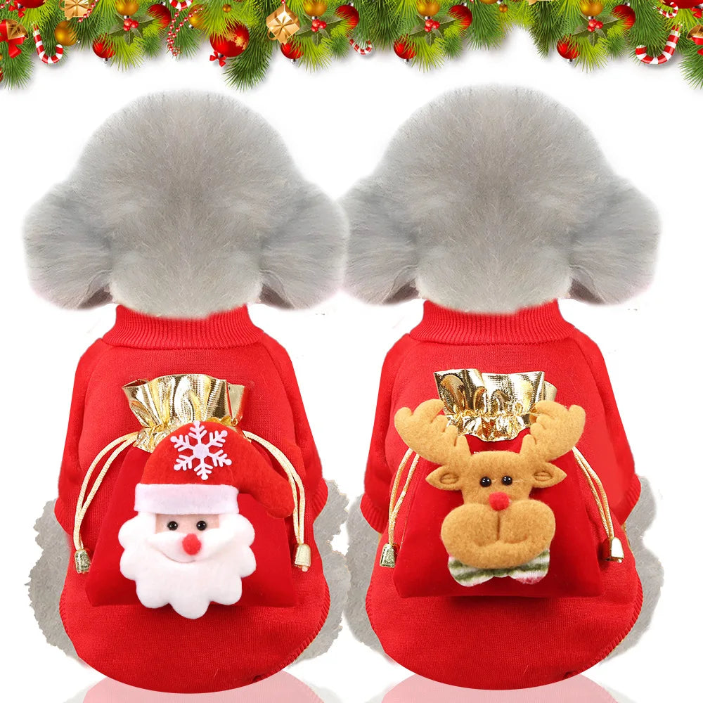 Warm Christmas Pets Clothes for Small Dogs Winter Soft Fleece Dog Sweater Cute Elk Print Pet Clothing for Chihuahua Puppy Cat