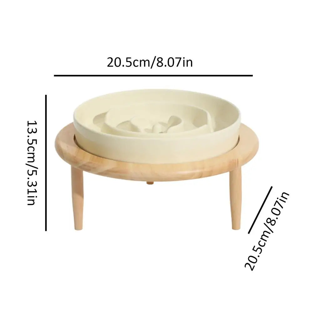 Dog Bowls Slow Feeder Anti Slip Ceramic Dog Feeding Bowl  Wood Elevated Base Feeding Supplies Slow Feeder Dishwasher Safe supply