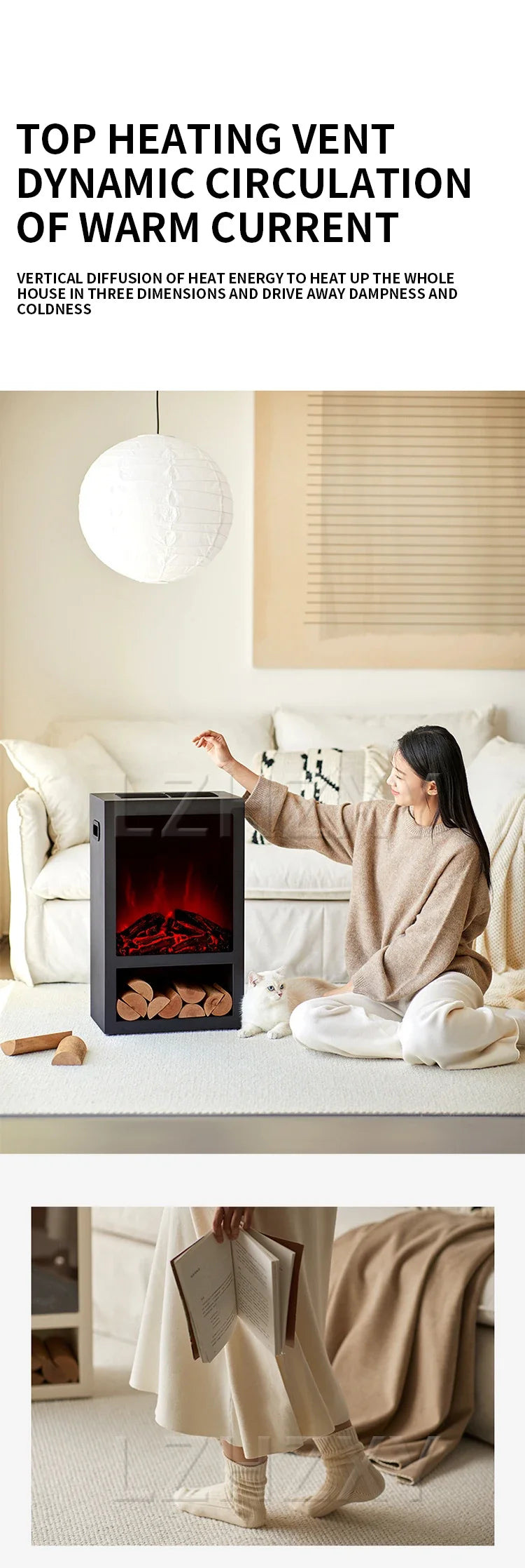 Electric Heater, Household Energy-saving Simulated Flame Electric Heater, Office Fireplace Heating, 20-40㎡ Indoor Heating