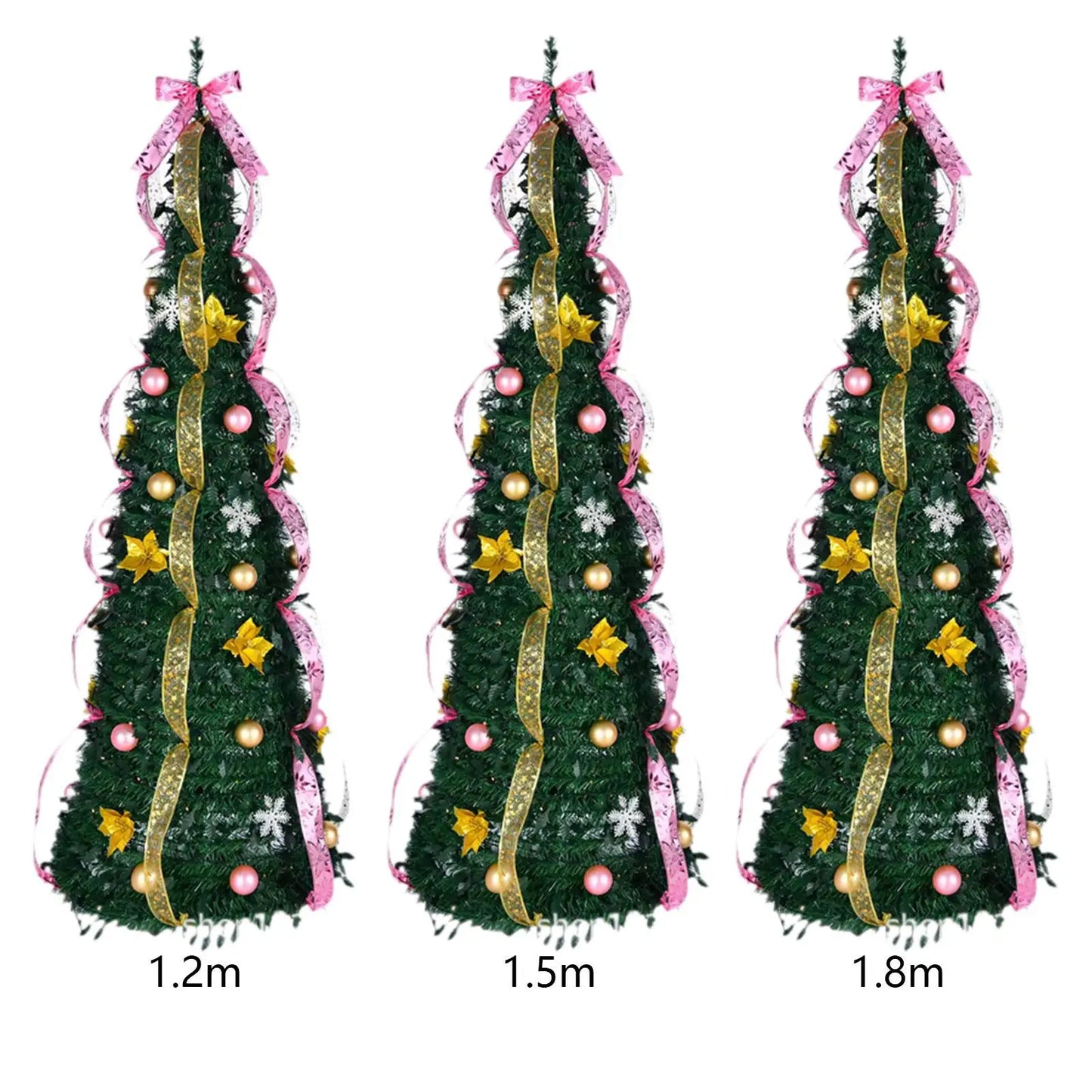 Christmas Pull up Trees Collapsible Xmas Tree Artificial Pop Pencil Ornament Glitter Ribbon for Decorating Winter Apartment