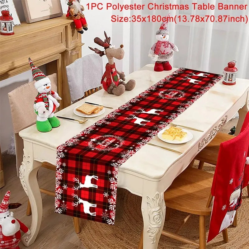 Christmas Table Runner Cloth Merry Christmas Table Decor for Home 2024 Tablecloth Xmas Ornament Navidad Natal New Year Gift 2025