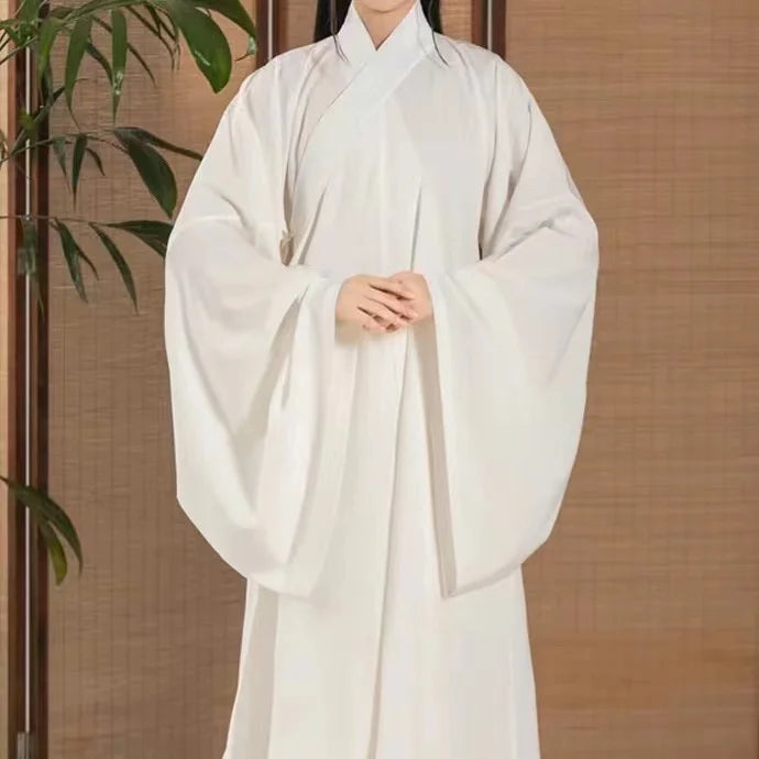 Hanfu Chinese Ming Dynasty Traditional Round Collar Robe Lining Original White Inner Wear Clothing Taoist Robe Lingerie Costume