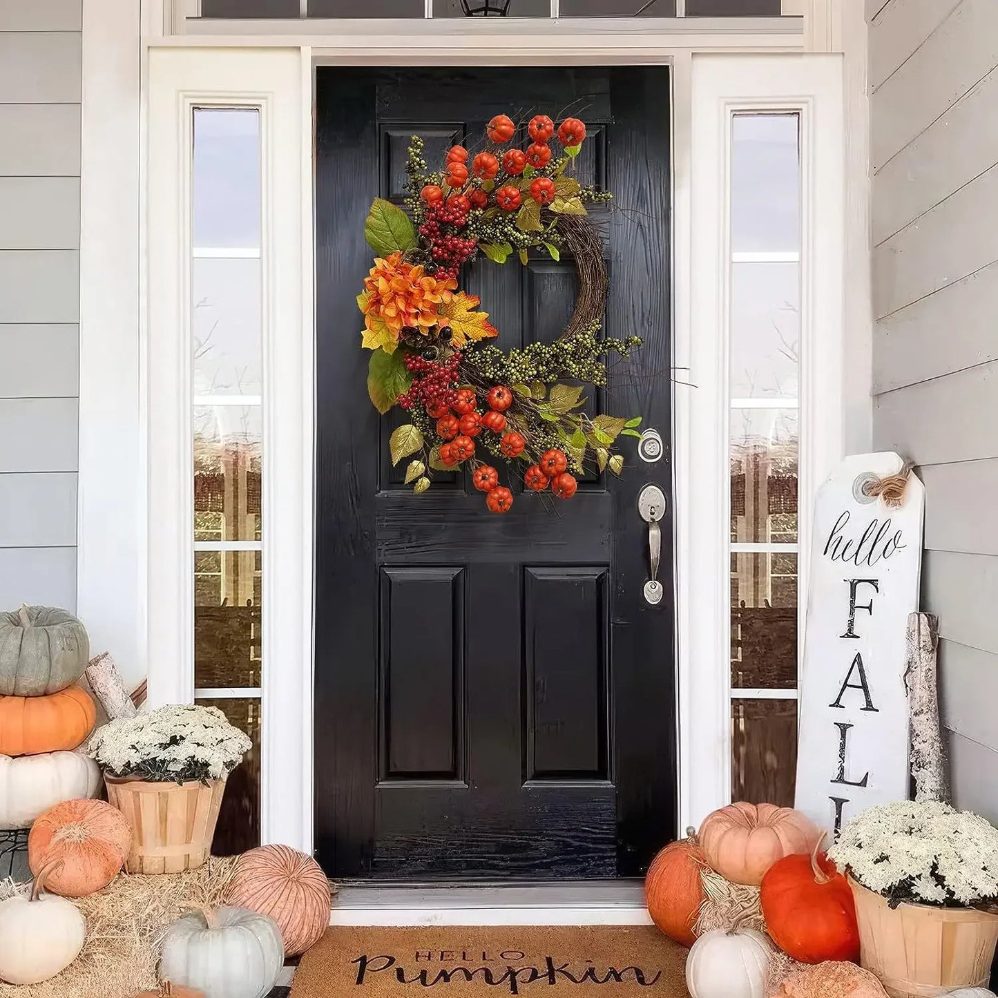 Harvest Festival Wreath Fall Wreaths for Thanksgiving Day Door Wreaths with pumpkin golden leaves christmas decorations Autumn