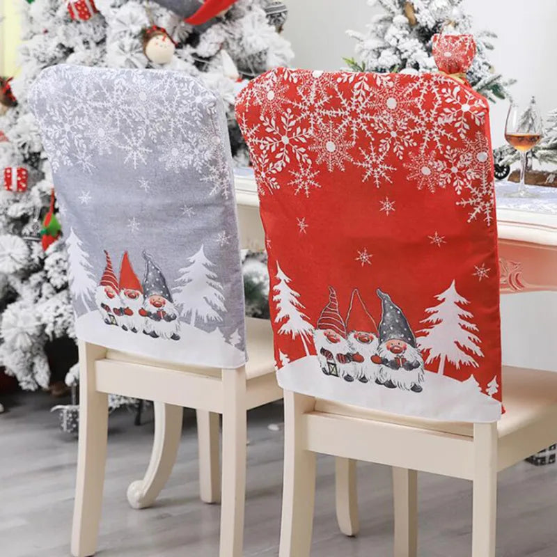 Christmas Chair Cover Cartoon Snowflake Santa Claus Pattern Chair Cover Merry Christmas Party Home Ornament Kitchen Table Decor