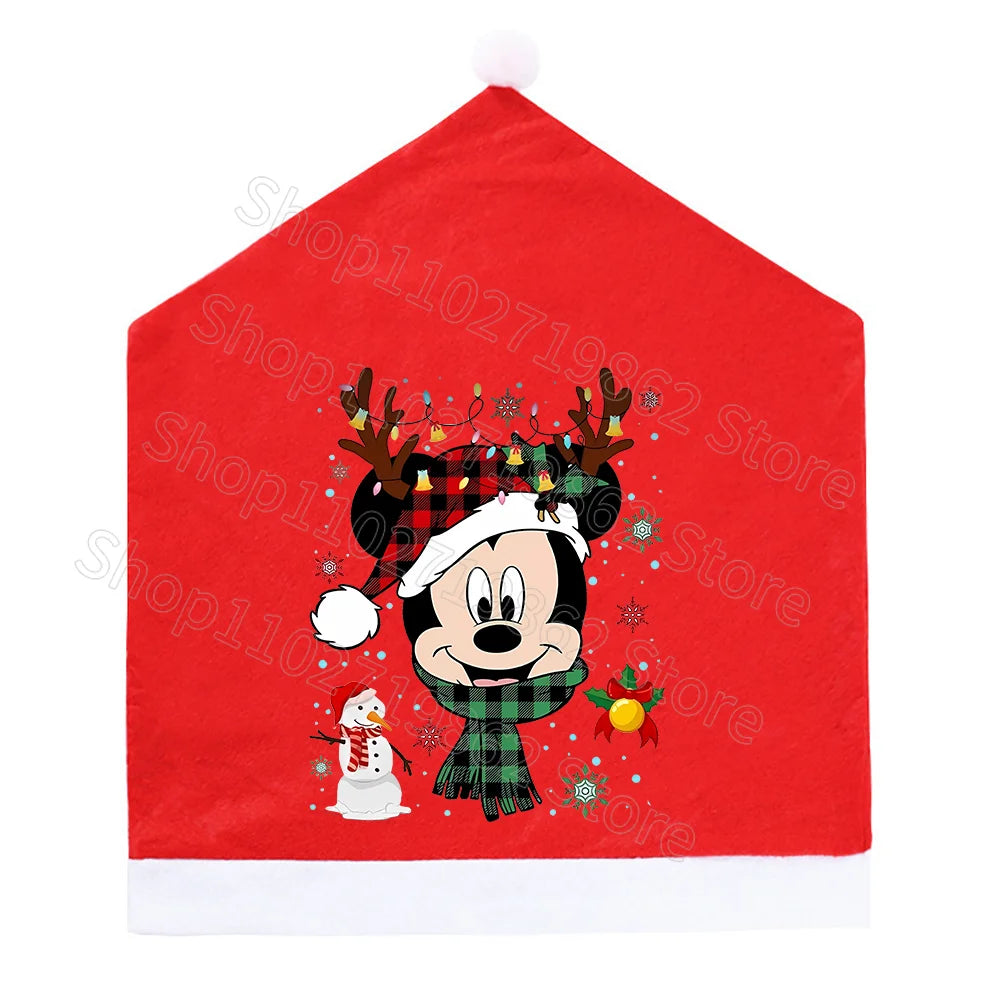 Minnie Mickey Mouse Christmas Chair Covers Decorations 2025 New Year Dinner Party Home Decor Xmas Cartoon Anime Graphic Print