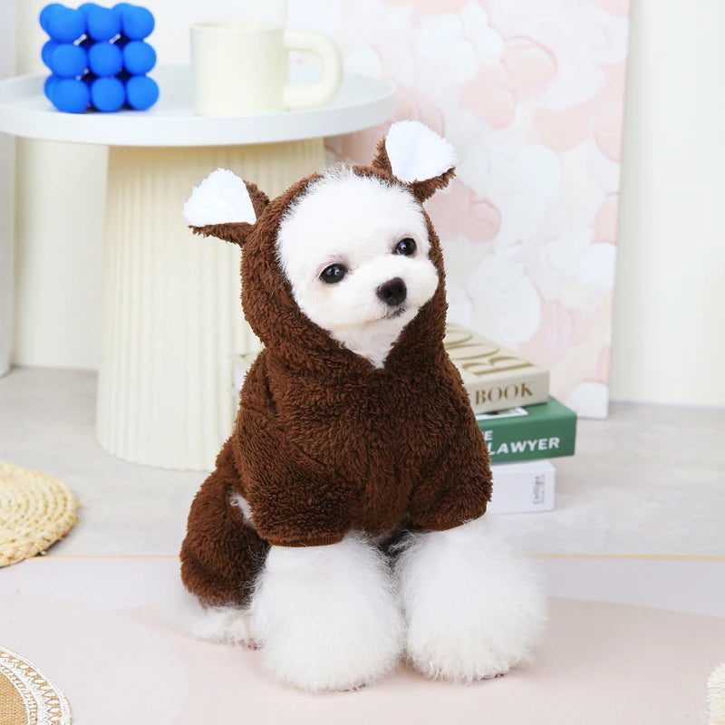 Kawaii Bear Molding Dog Jumpsuit Winter Warm Dog Clothes for Small Dogs Fleece Pet Pajamas Chihuahua Costume Yorkie Puppy Coat