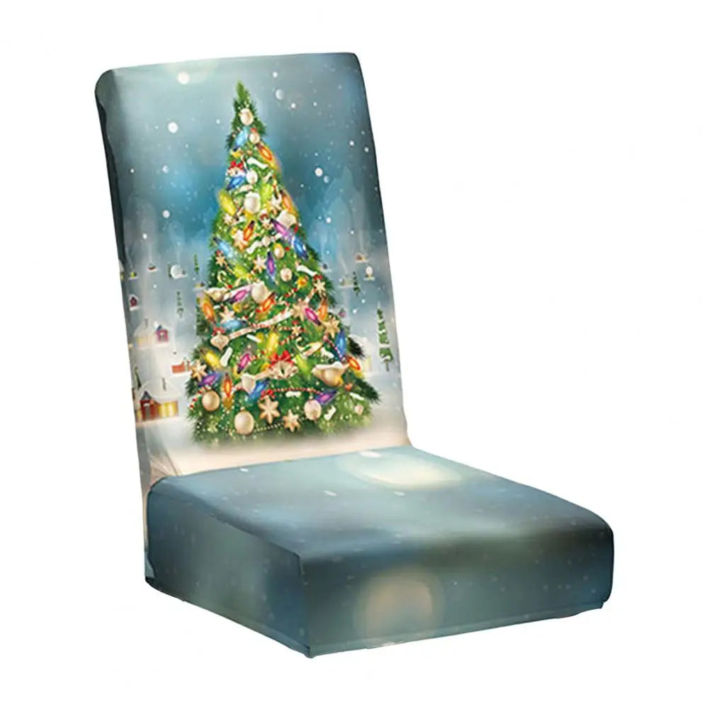 Christmas Chair Cover Dustproof Cartoon Santa Snowman Print New Year Xmas Party Decoration Stretchy Fabric Chair Case Navidad