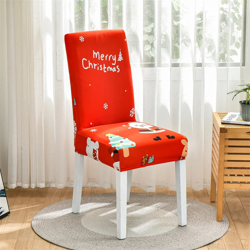 Santa Chair Covers for Dining Room Christmas Removable Slipcovers for Dining Chair Red Spandex Kitchen Chair Slipcovers Set