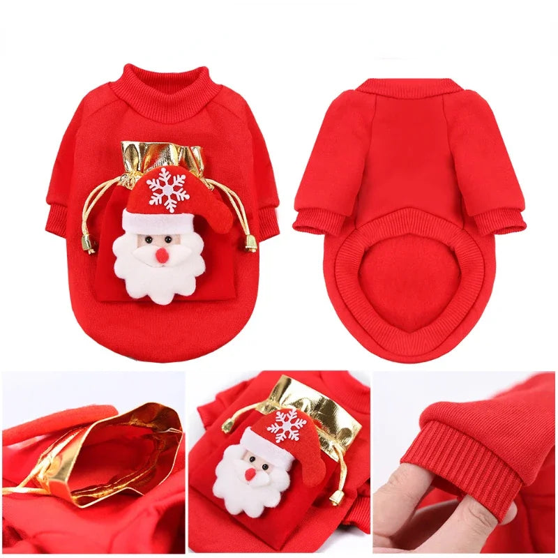 Warm Christmas Pets Clothes for Small Dogs Winter Soft Fleece Dog Sweater Cute Elk Print Pet Clothing for Chihuahua Puppy Cat