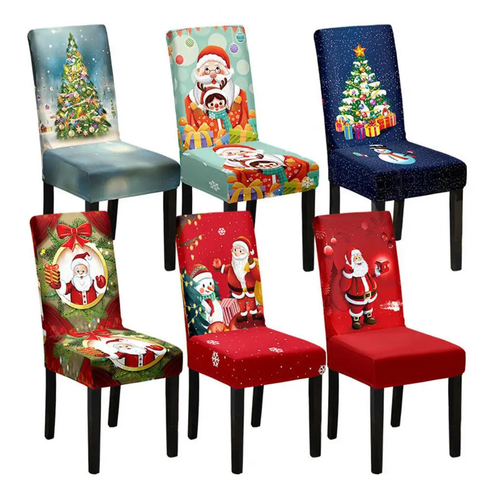 Christmas Chair Cover Dustproof Cartoon Santa Snowman Print New Year Xmas Party Decoration Stretchy Fabric Chair Case Navidad