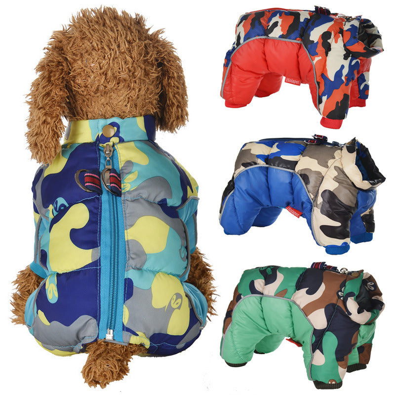 New Dog Clothing Autumn and Winter Pet Camo Cotton Coat Waterproof and Cold Resistant Dog Coat Jacket Four Legged Cotton Coat