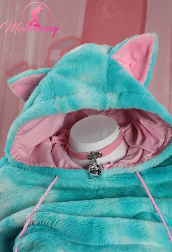 Mobbunny Women Furry Paws Sexy Lingerie Set Cat Style Cosplay Costume Plush Bra and Panty with Short Hoodie and Stockings