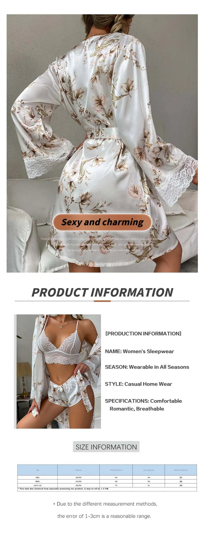 Women'S Sexy Night Gown Lace Spaghetti Strap Lingerie Sleepwear Woman Floral Print Bowknot Decor Lace Cami Set Summer Silk No Ch