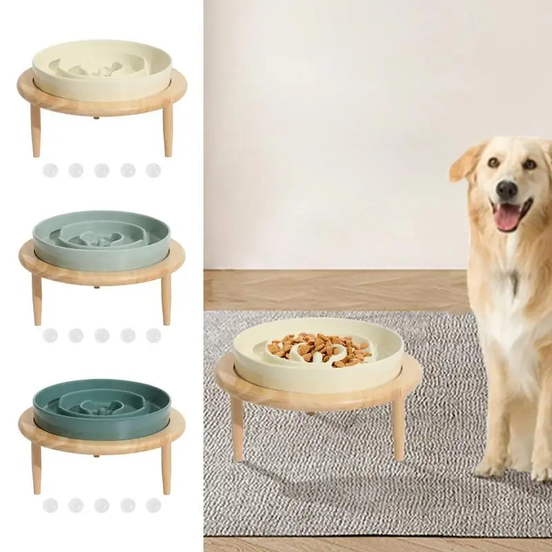 Dog Bowls Slow Feeder Anti Slip Ceramic Dog Feeding Bowl  Wood Elevated Base Feeding Supplies Slow Feeder Dishwasher Safe supply