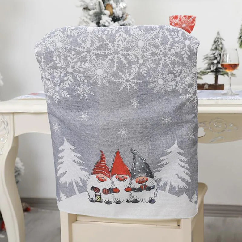 Christmas Chair Cover Cartoon Snowflake Santa Claus Pattern Chair Cover Merry Christmas Party Home Ornament Kitchen Table Decor