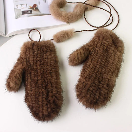 High Quality Warm And Comfortable Fur Gloves Women's Premium Mink Fur Mittens Outdoor Warm Woven Halter Gloves